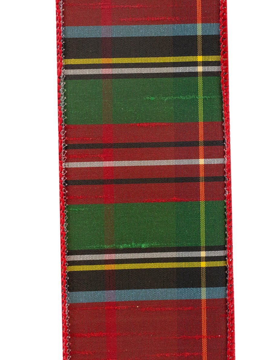 Red and green holiday, frosted, plaid wired ribbon 2.5” - Greenery MarketWired ribbon93369W - 065 - 40F