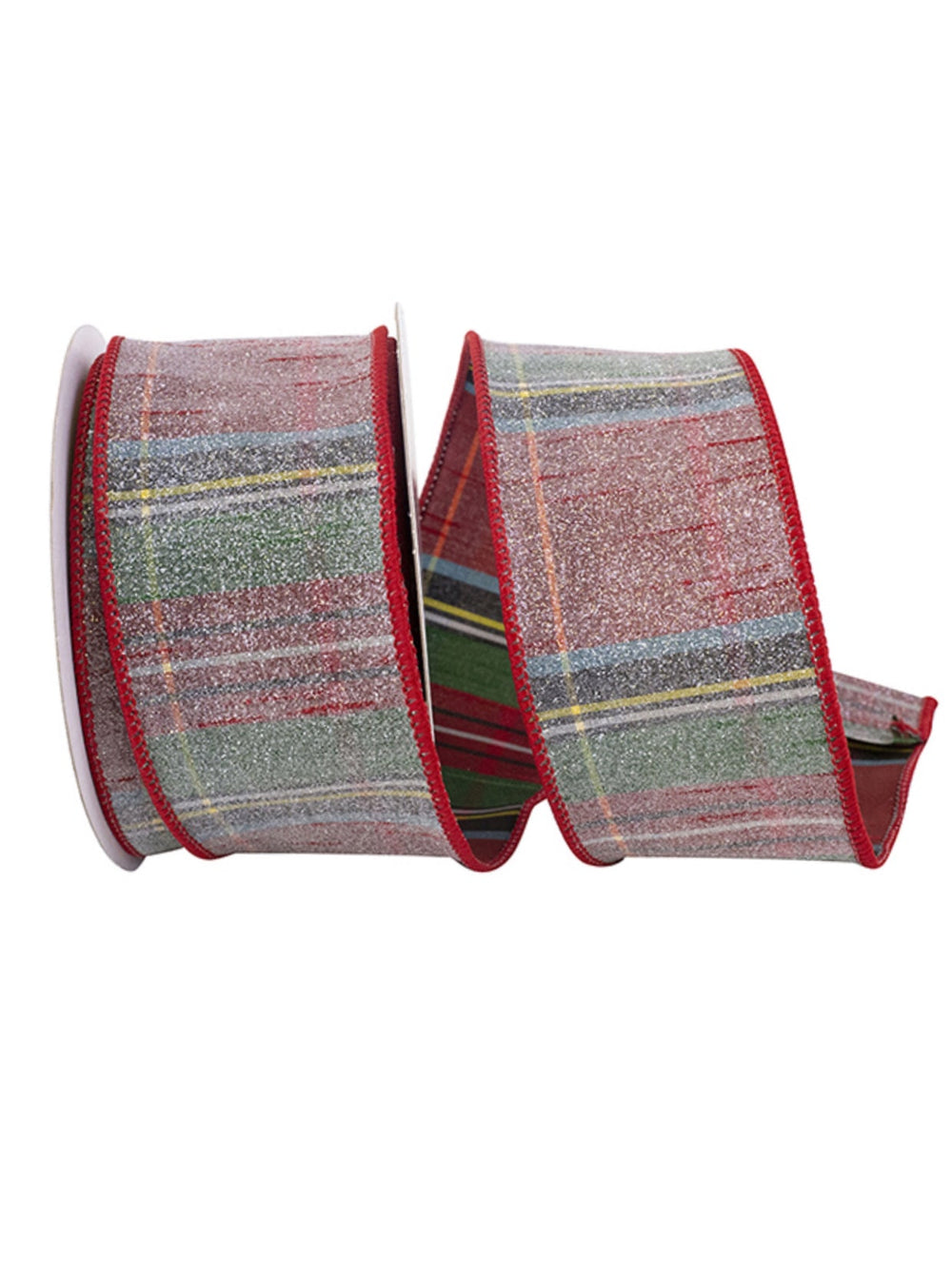 Red and green holiday, frosted, plaid wired ribbon 2.5” - Greenery MarketWired ribbon93369W - 065 - 40F