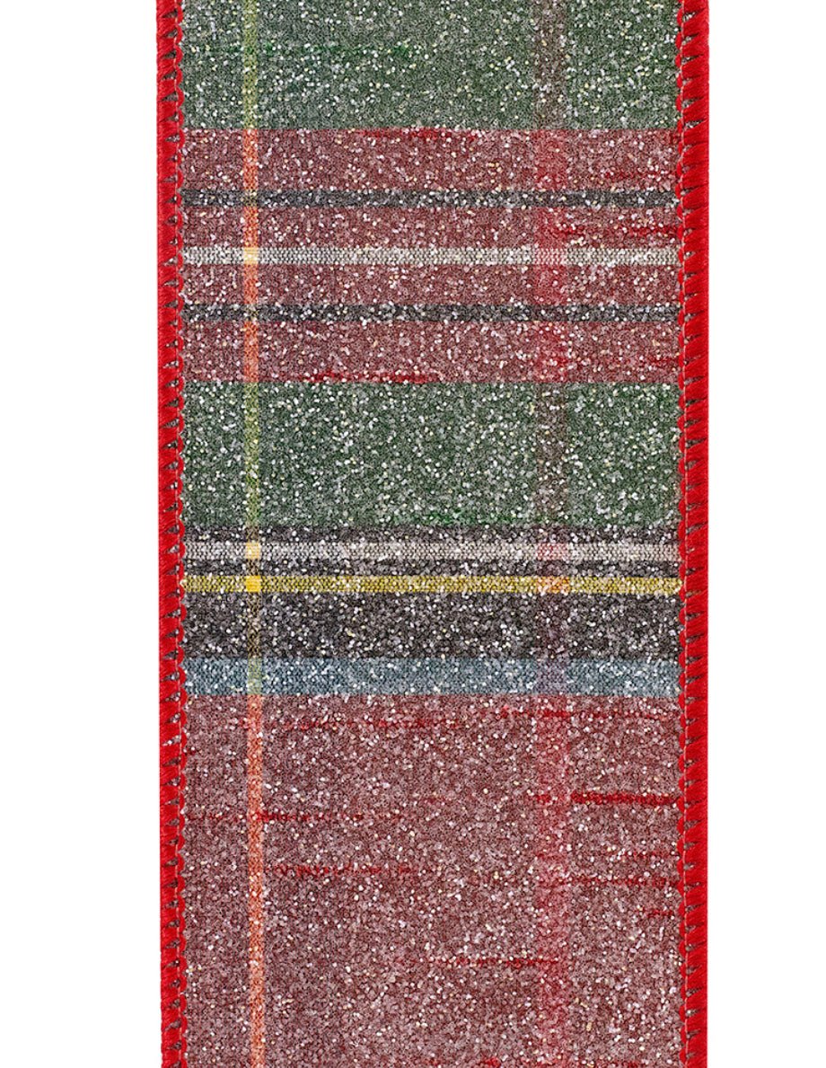 Red and green holiday, frosted, plaid wired ribbon 2.5” - Greenery MarketWired ribbon93369W - 065 - 40F