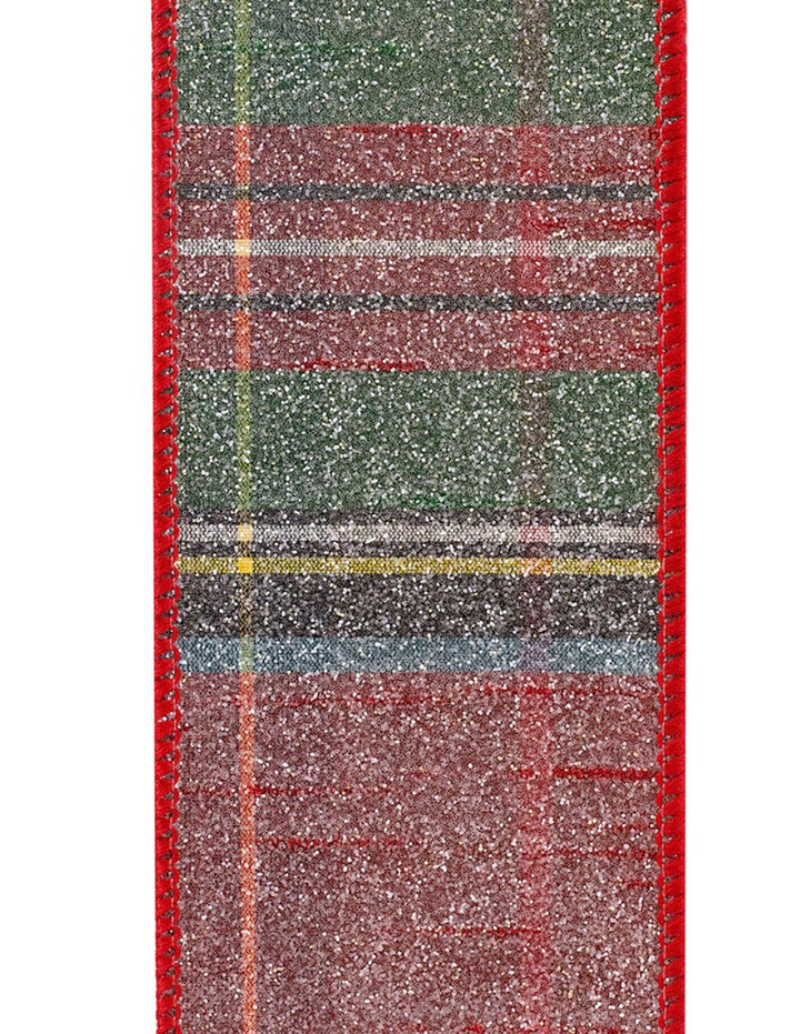 Red and green holiday, frosted, plaid wired ribbon 2.5” - Greenery MarketWired ribbon93369W - 065 - 40F