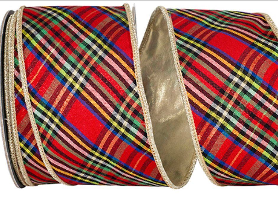 Red and green holiday plaid diagonal ribbon 2.5” - Greenery MarketWired ribbon94593W - 065 - 40F