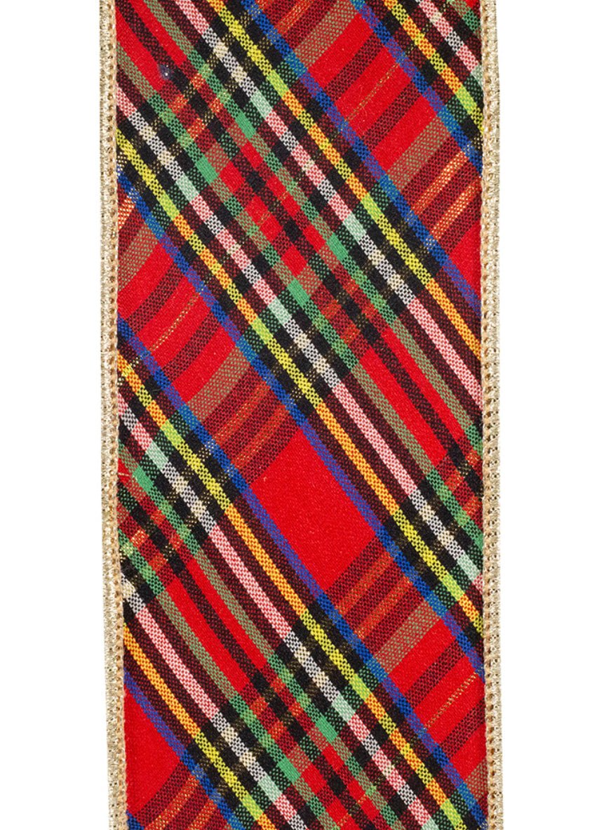 Red and green holiday plaid diagonal ribbon 2.5” - Greenery MarketWired ribbon94593W - 065 - 40F
