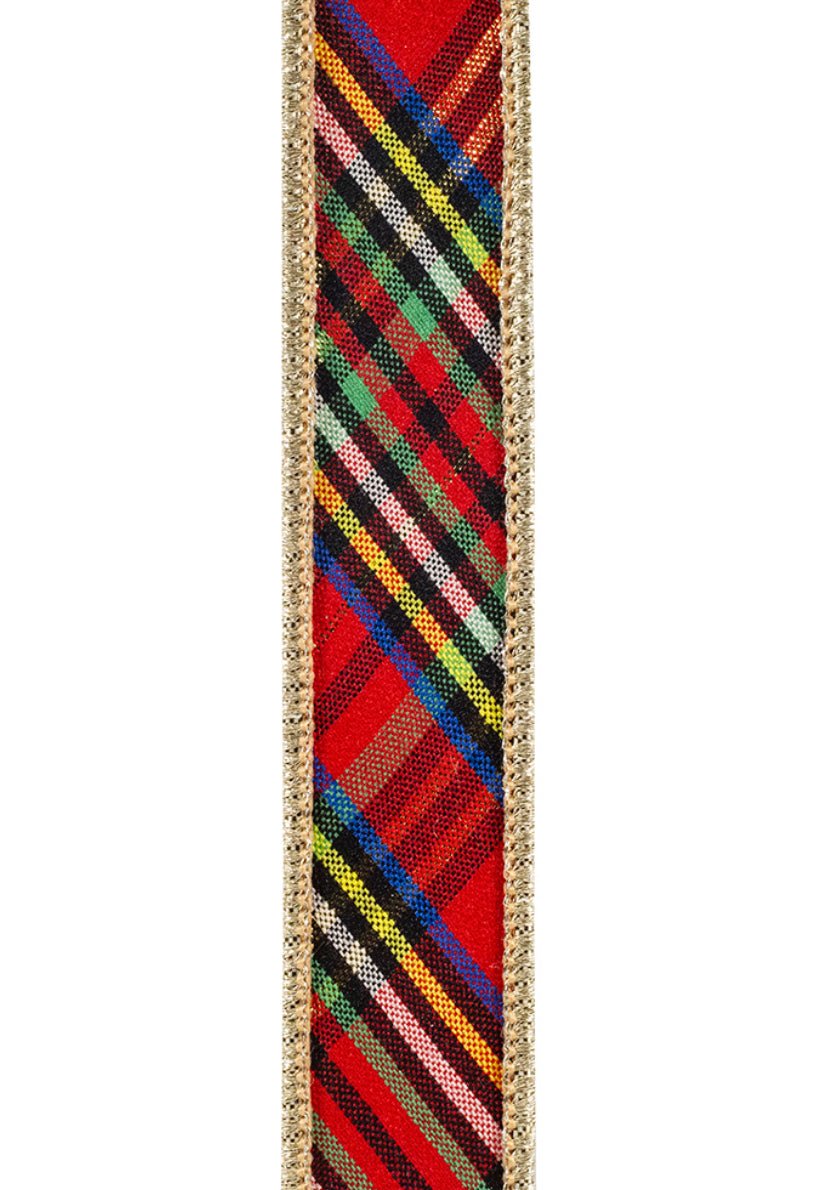 Red and green holiday plaid diagonal ribbon 7/8” - Greenery MarketWired ribbon94593W - 065 - 05F