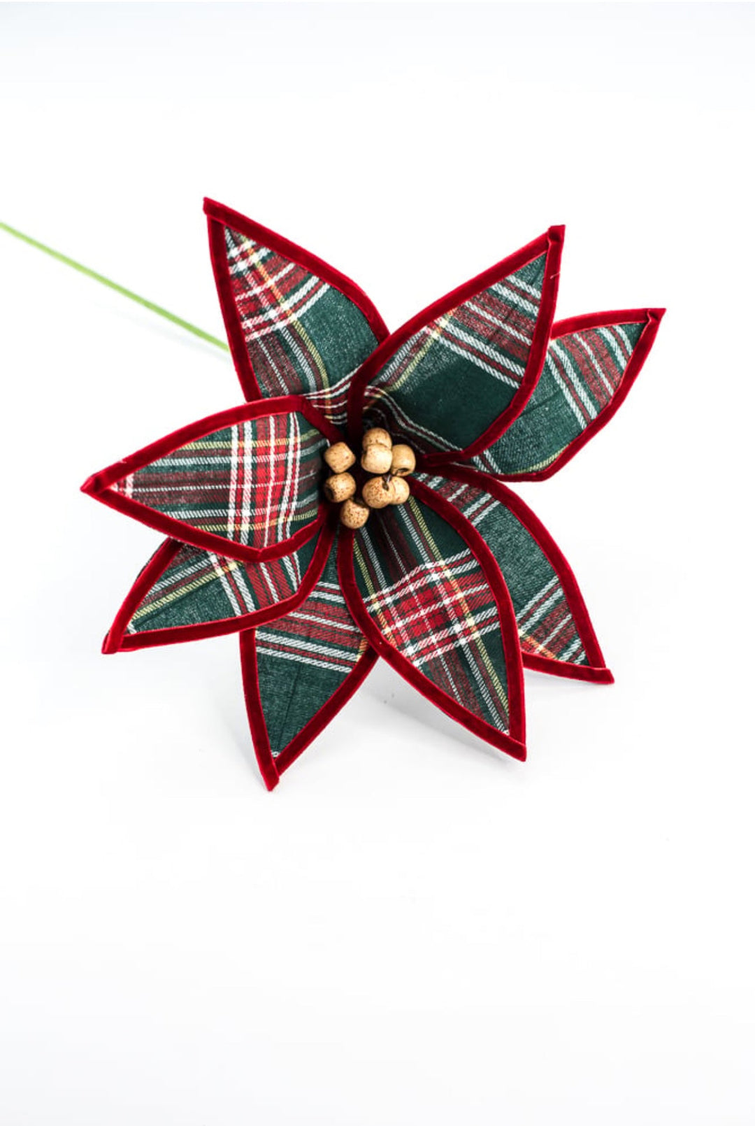 Red and green plaid poinsettia stem - Greenery Market86118RWG