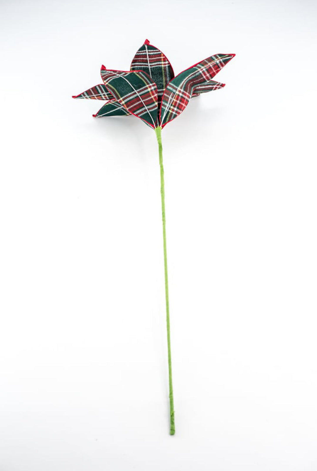 Red and green plaid poinsettia stem - Greenery Market86118RWG