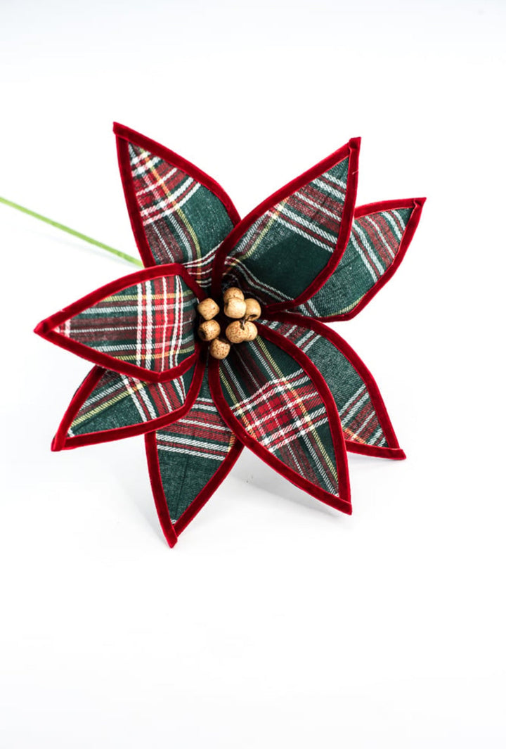 Red and green plaid poinsettia stem - Greenery Market86118RWG