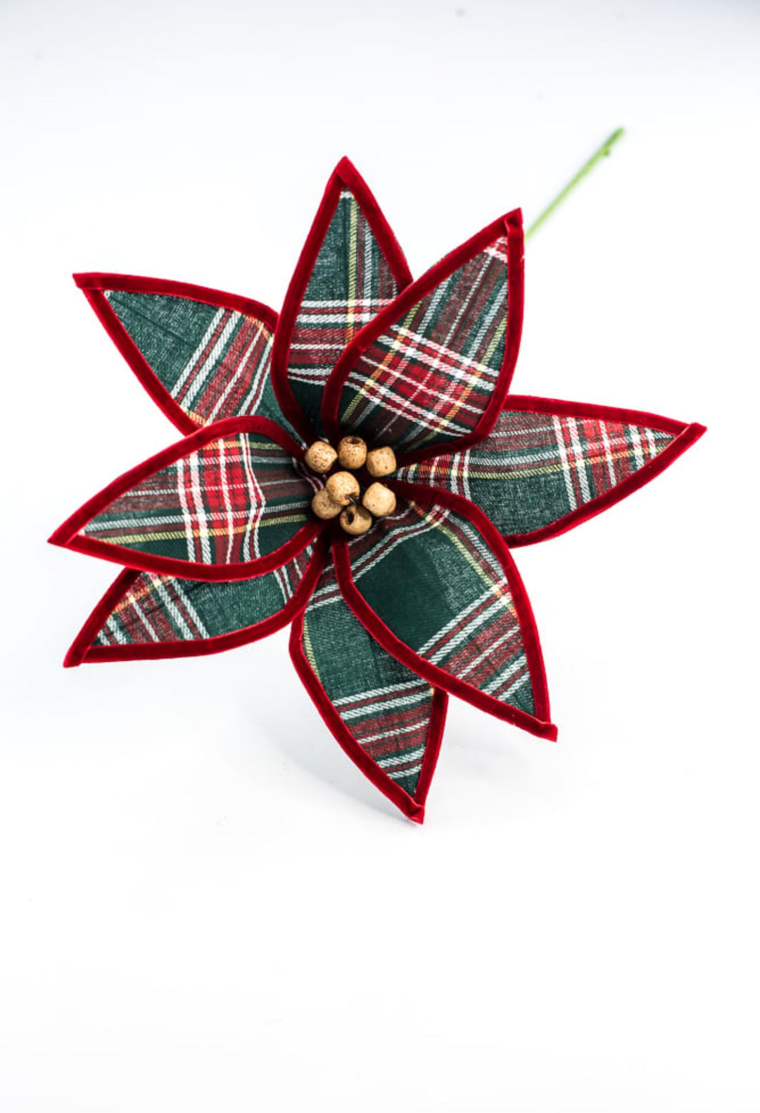 Red and green plaid poinsettia stem - Greenery Market86118RWG