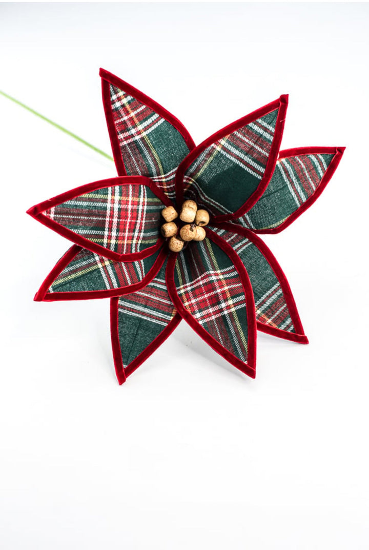 Red and green plaid poinsettia stem - Greenery Market86118RWG