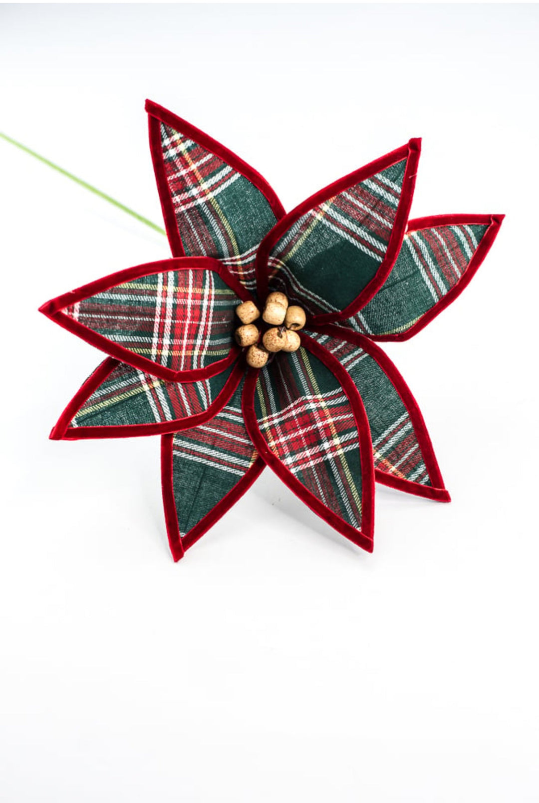 Red and green plaid poinsettia stem - Greenery Market86118RWG