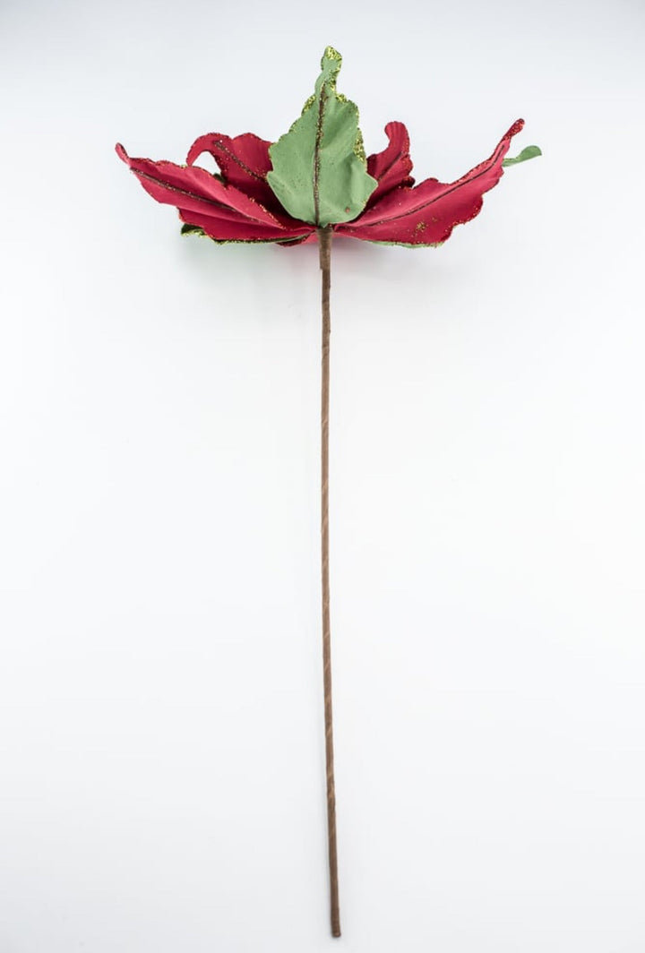 Red and green velvet poinsettias stem - Greenery MarketMTX64331 RDGR