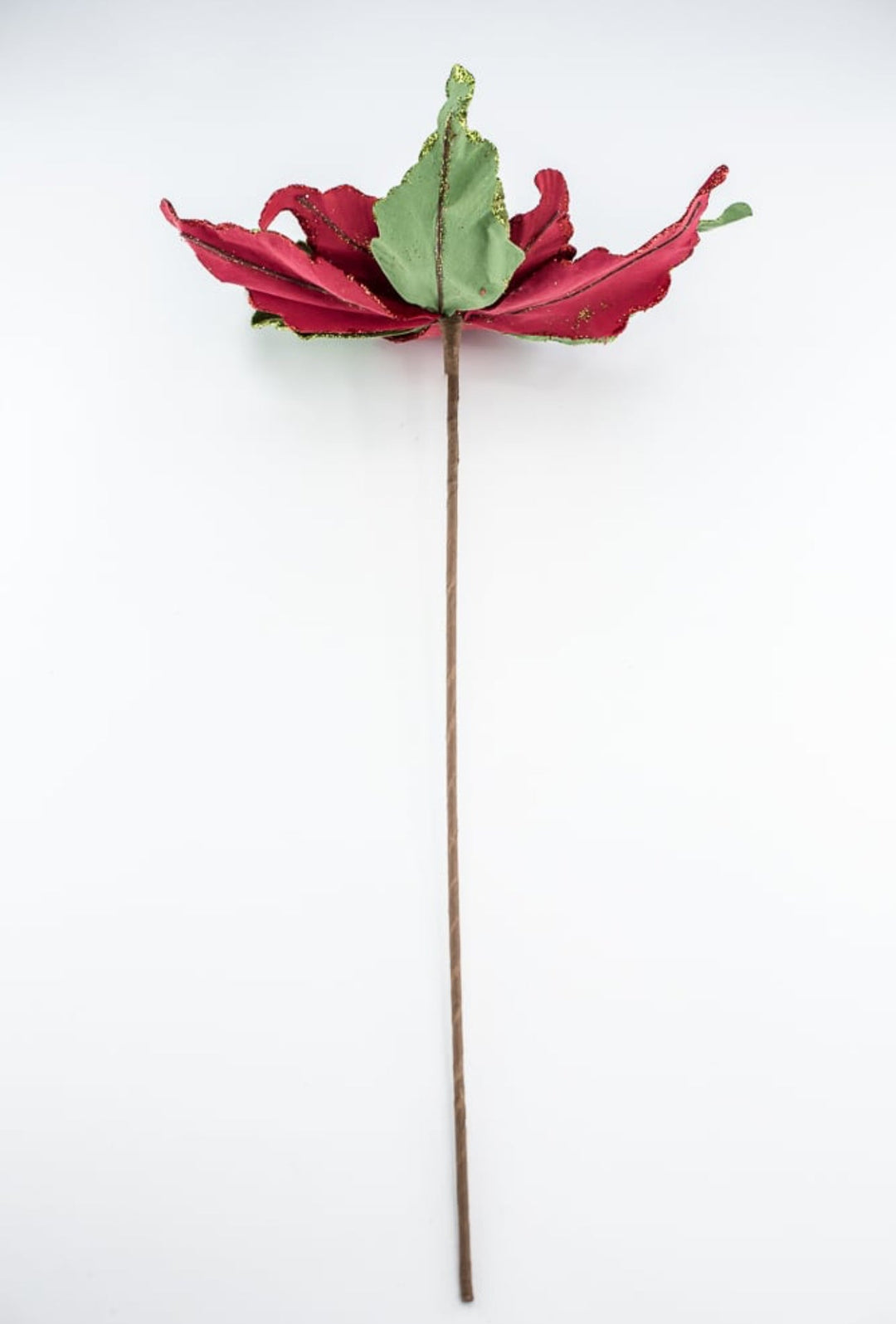 Red and green velvet poinsettias stem - Greenery MarketMTX64331 RDGR