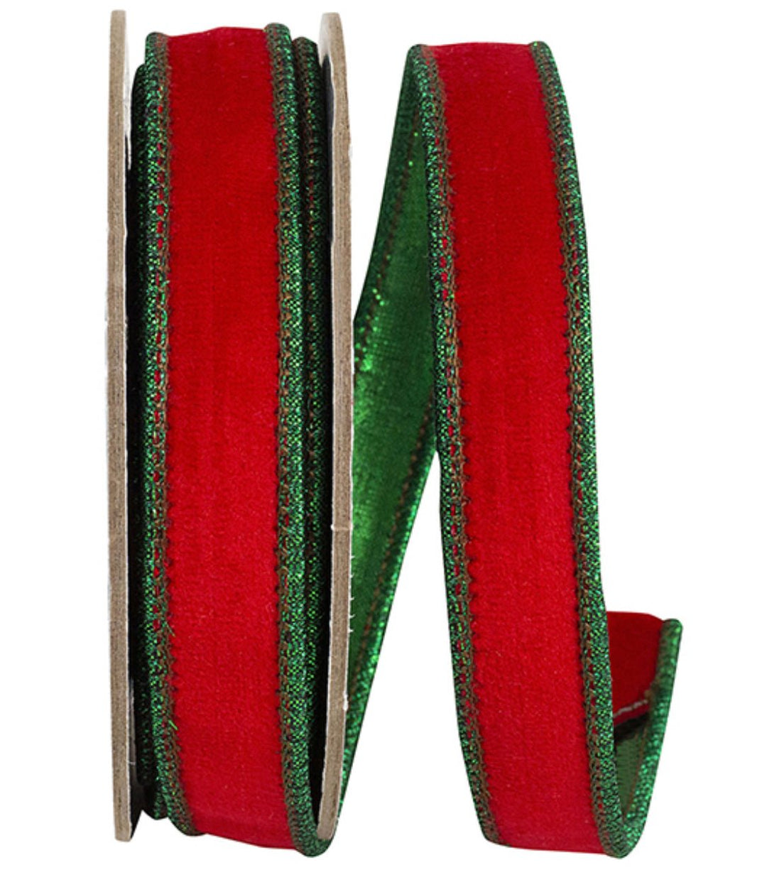 Red and Green Velvet Wired Ribbon 7/8” - Greenery MarketWired ribbon94386W - 985 - 05D