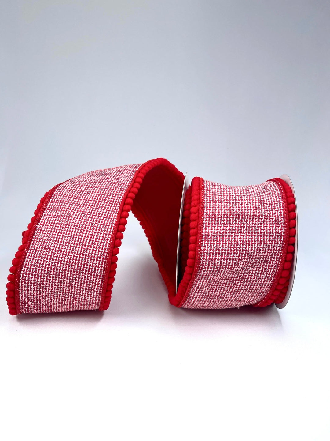 Red and white pompom edge 4” wired ribbon - Greenery MarketMTX69503 RDWH