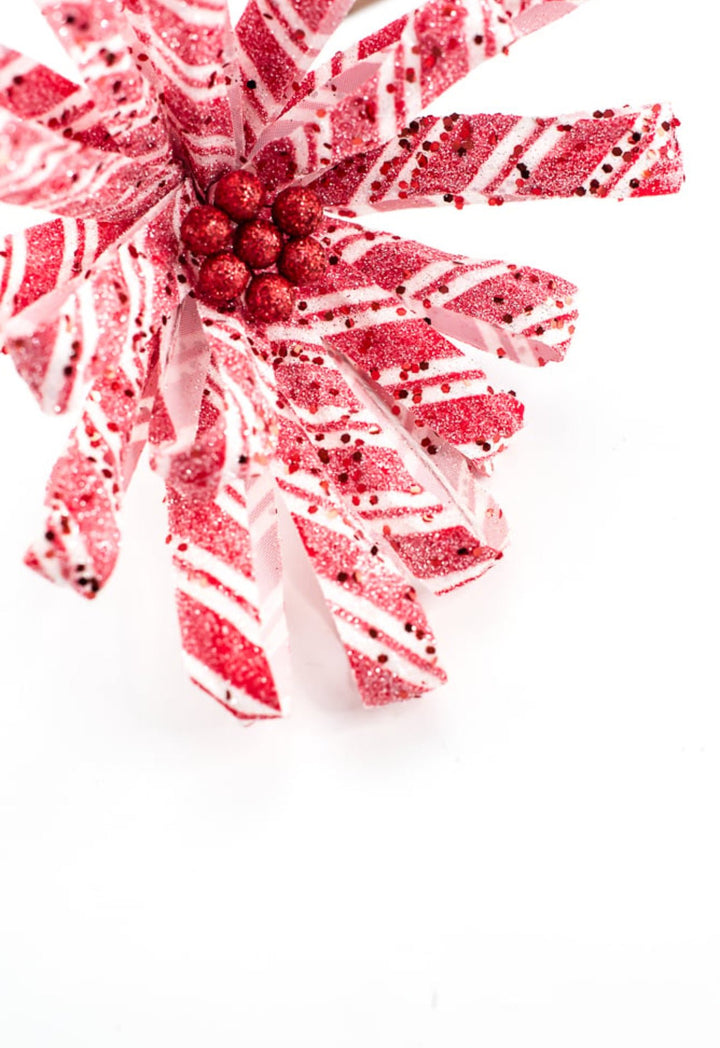 Red and white, shimmer ribbon poinsettia - Greenery Market86073RDWT