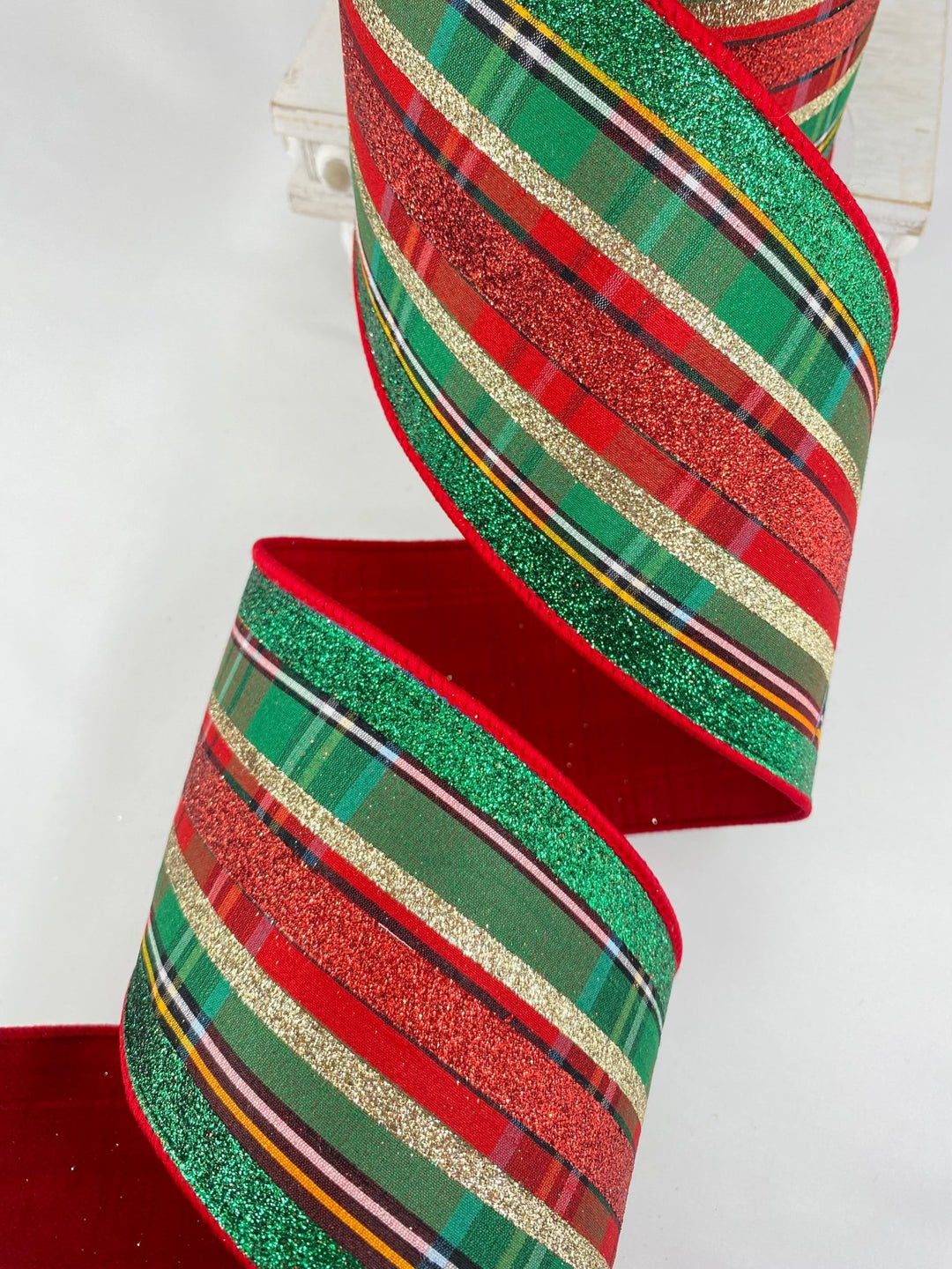 Red & Emerald Glitzy Plaid Farrisilk Wired Ribbon - 4" - Greenery MarketRG632 - 47