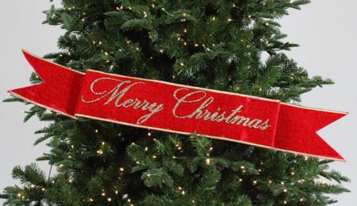 Red Farrisilk velvet Merry Christmas banner - 6” - Greenery Marketwired ribbonRG830-02
