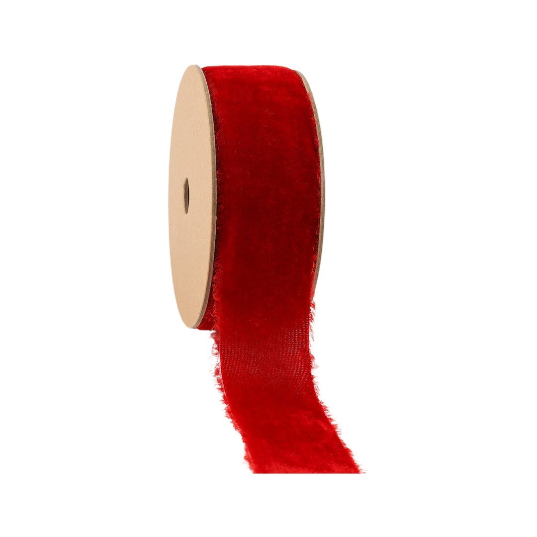 Red Frayed Edge Velvet Ribbon - 1.5" - Greenery Market7300 - 280 - 38E