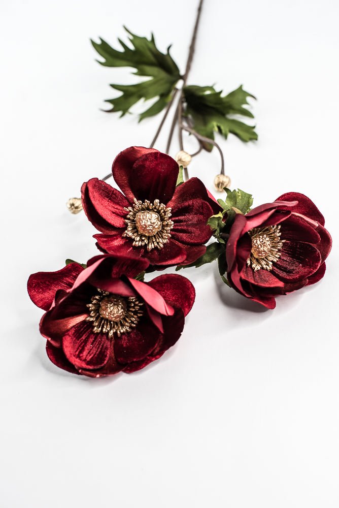 Red Glamour Velvet Anemone Spray - 29" - Greenery MarketXF660R