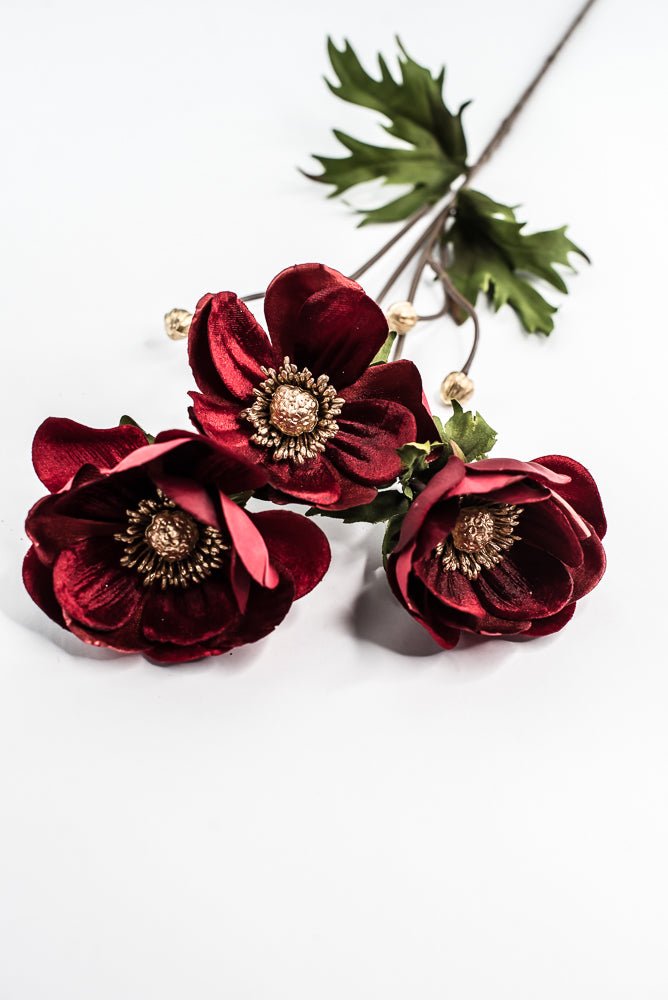 Red Glamour Velvet Anemone Spray - 29" - Greenery MarketXF660R
