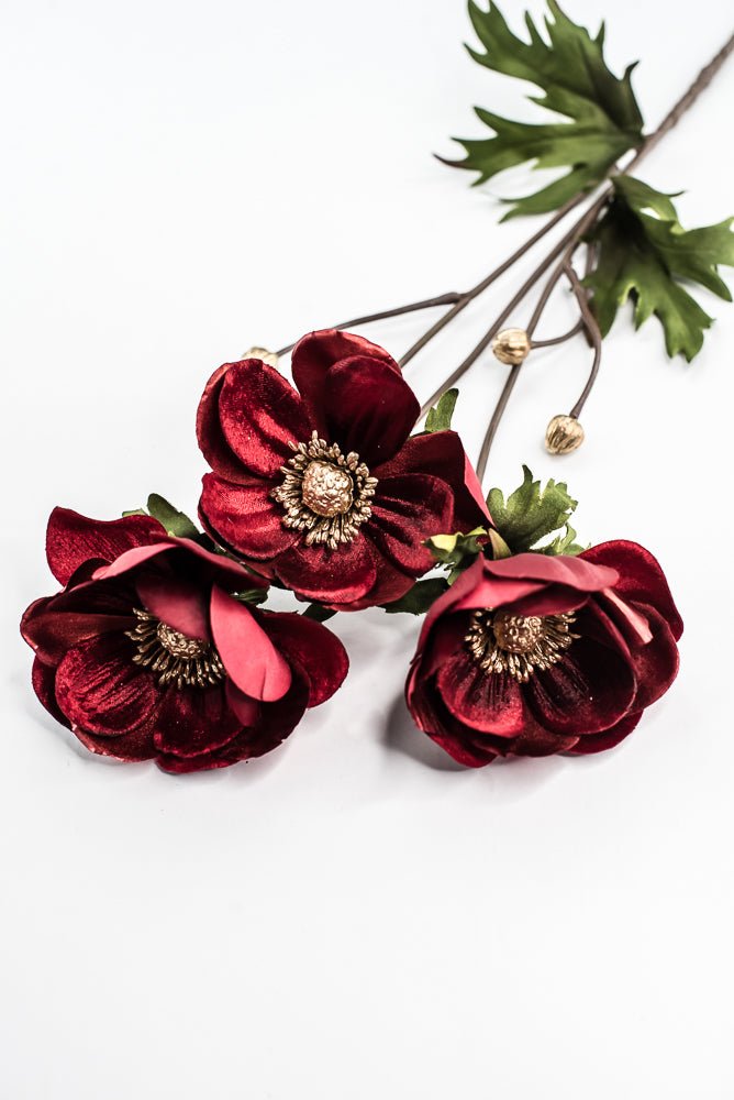 Red Glamour Velvet Anemone Spray - 29" - Greenery MarketXF660R