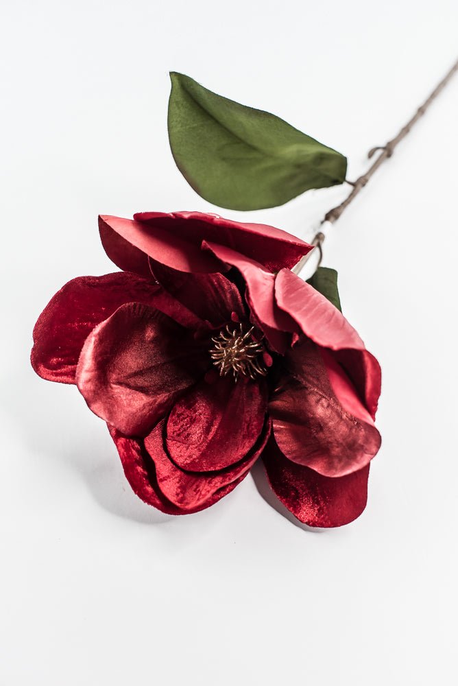 Red Glamour Velvet Magnolia Spray - 29" - Greenery MarketXF662R