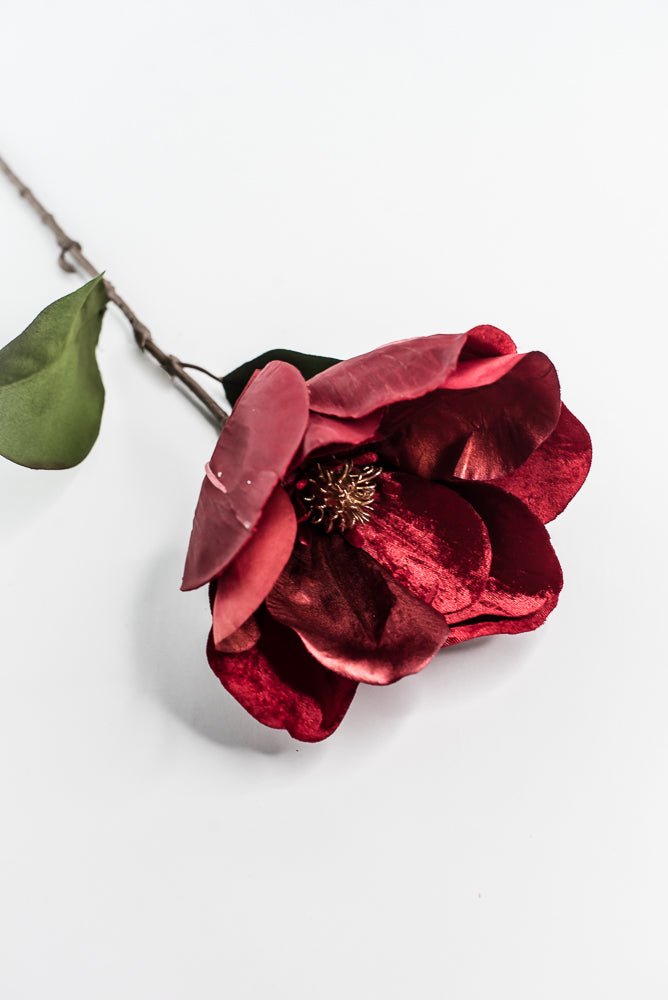 Red Glamour Velvet Magnolia Spray - 29" - Greenery MarketXF662R