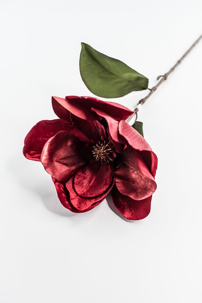 Red Glamour Velvet Magnolia Spray - 29" - Greenery MarketXF662R