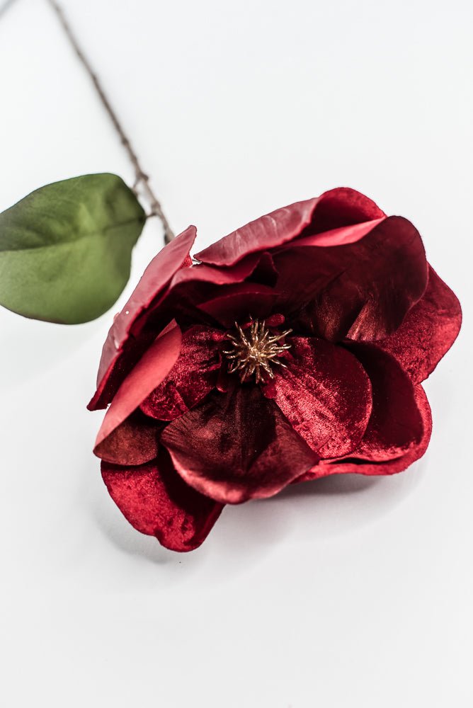 Red Glamour Velvet Magnolia Spray - 29" - Greenery MarketXF662R