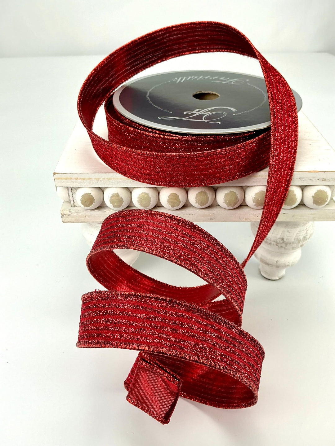 Red glitter stripe 1” farrisilk wired ribbon - Greenery MarketRibbons & TrimRS161 - 02