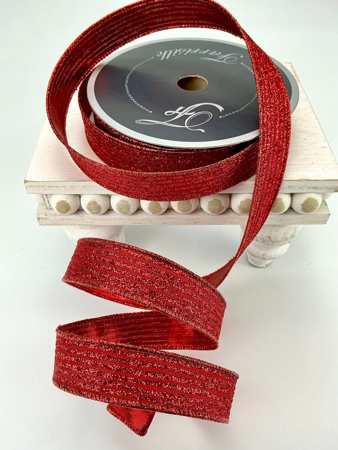 Red glitter stripe 1” farrisilk wired ribbon - Greenery MarketRibbons & TrimRS161 - 02