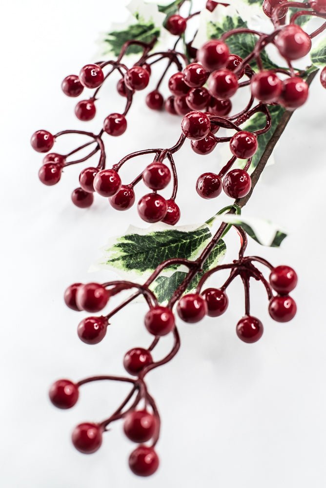 Red & Green Berry With Holly Leaf Spray - 34" - Greenery MarketXB645RG