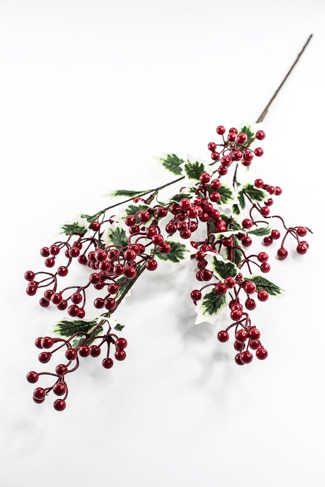 Red & Green Berry With Holly Leaf Spray - 34" - Greenery MarketXB645RG