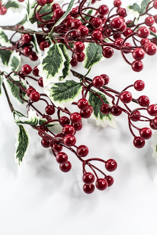 Red & Green Berry With Holly Leaf Spray - 34" - Greenery MarketXB645RG
