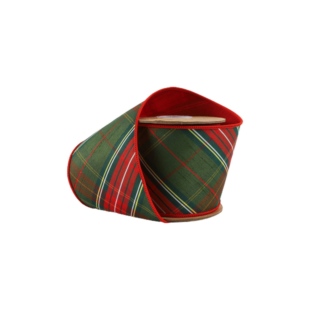 Red & Green Bias Wired Dupioni Ribbon - 4" - Greenery Market5606W - 036 - 100C