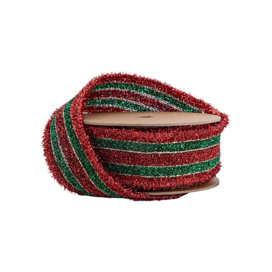 Red, Green, & Gold Wired Woven Tinsel Ribbon - 1.5" - Greenery Market8007W - 039 - 38E