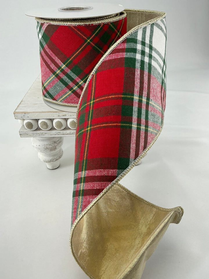 Red green holiday plaid ribbon - 4” - Greenery MarketWired ribbonMTX72728