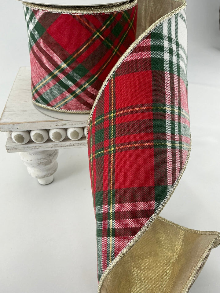 Red green holiday plaid ribbon - 4” - Greenery MarketWired ribbonMTX72728