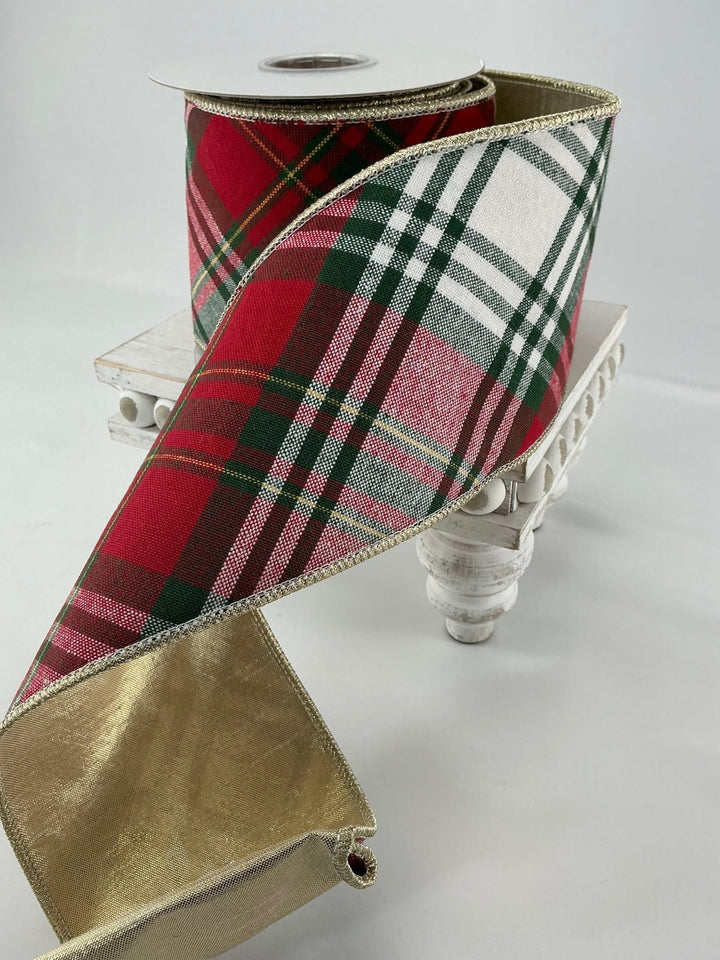 Red green holiday plaid ribbon - 4” - Greenery MarketWired ribbonMTX72728