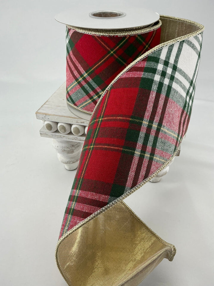Red green holiday plaid ribbon - 4” - Greenery MarketWired ribbonMTX72728
