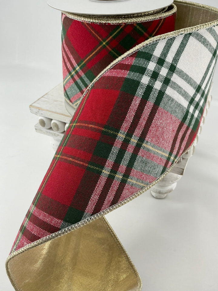 Red green holiday plaid ribbon - 4” - Greenery MarketWired ribbonMTX72728