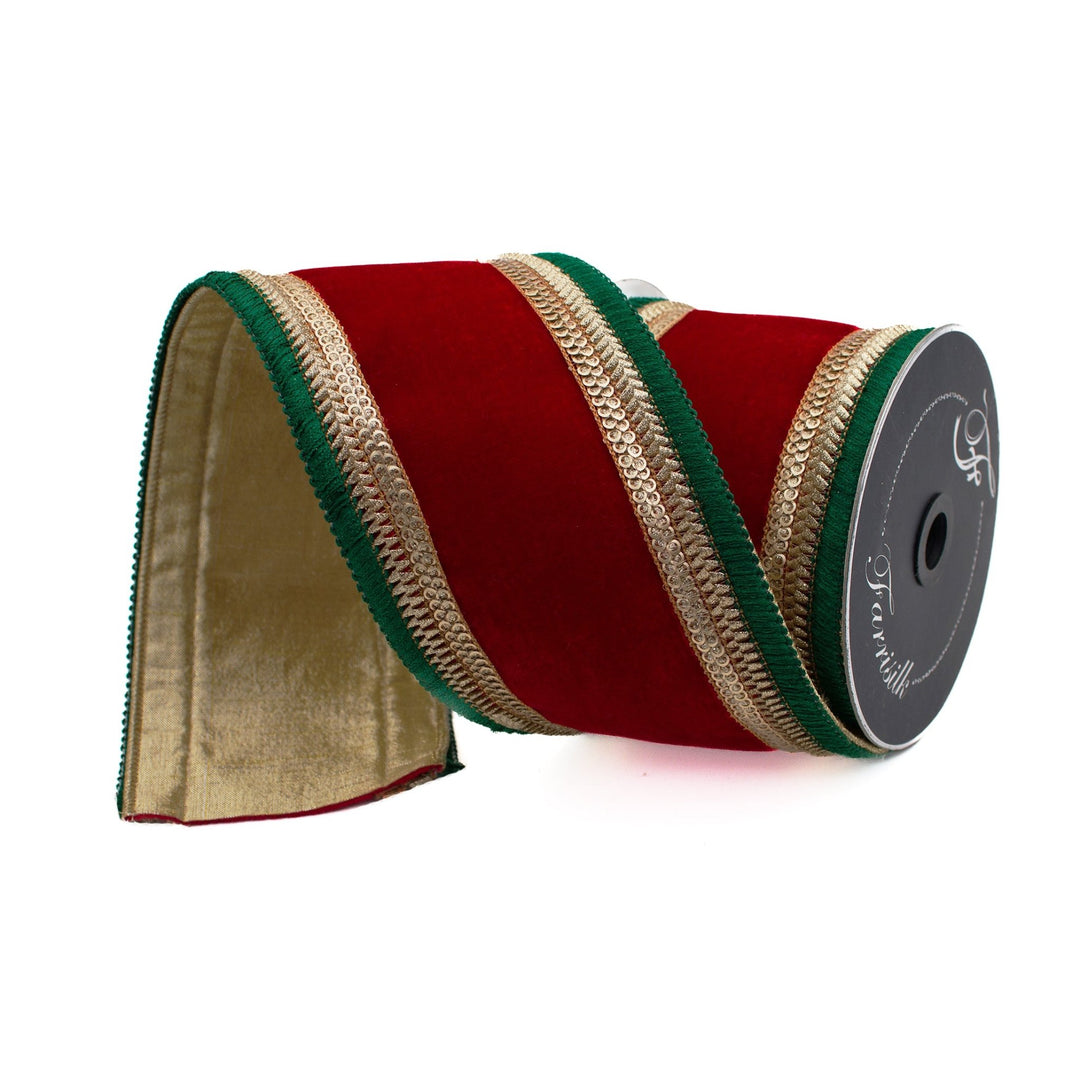 Red & Green Royal Fringe Farrisilk Wired Ribbon - 4" - Greenery MarketRibbons & TrimRK315 - 47
