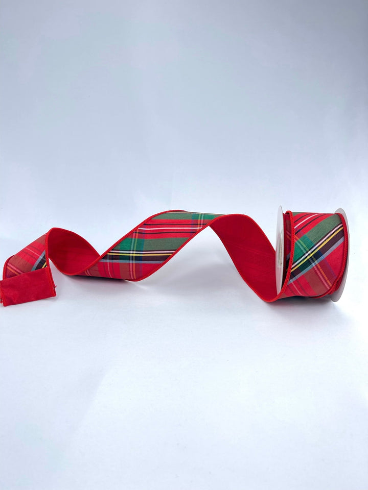 Red holiday plaid wired ribbon - 2.5" - Greenery MarketWired ribbonMTX69495