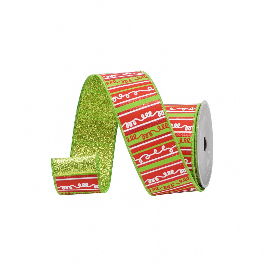 Red & Lime Scrooge Squiggles Farrisilk Wired Ribbon - 2.5" - Greenery MarketRS219 - 47