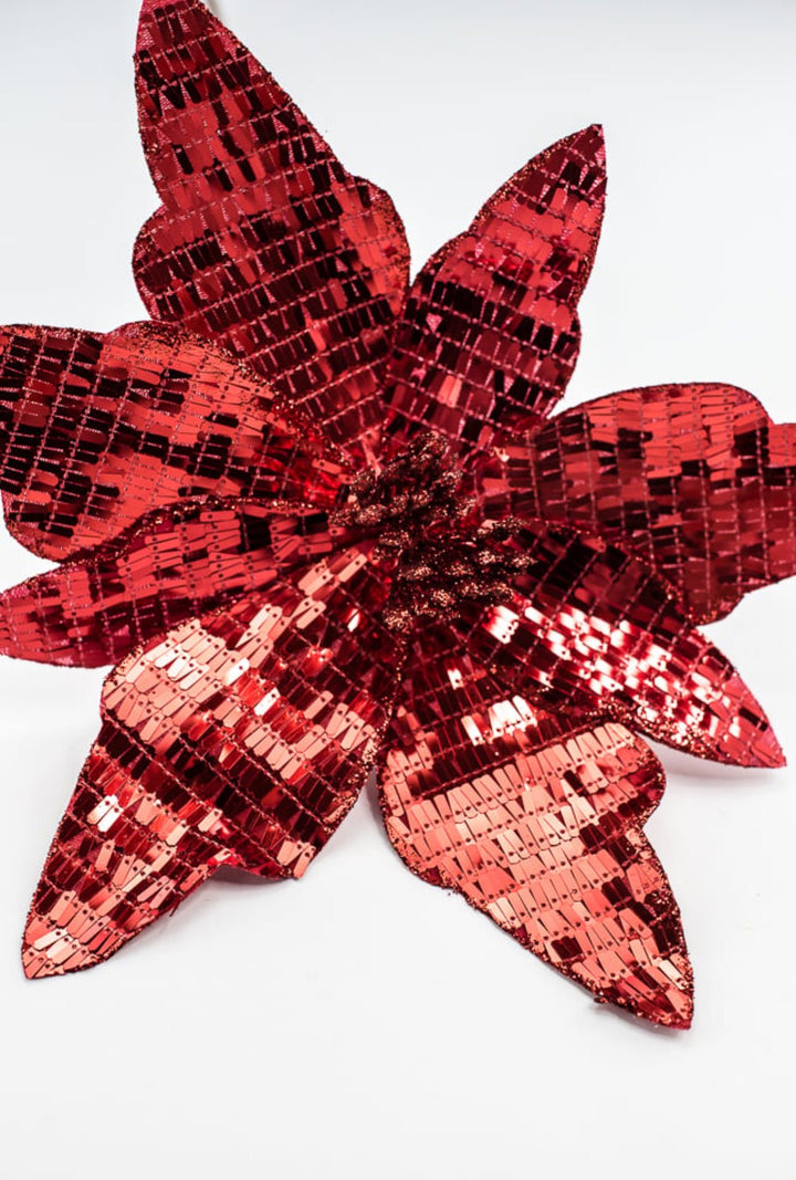 Red mirrored poinsettia stem - Greenery MarketSeasonal & Holiday DecorationsMTX70412 RED