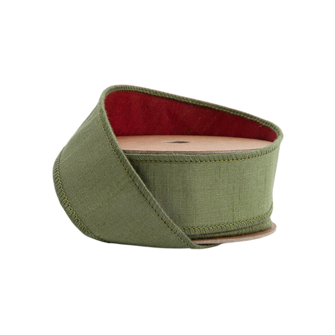 Red & Moss Wired Double - fused Dupioni Ribbon - 1.5" - Greenery Market9105W - 570 - 38E