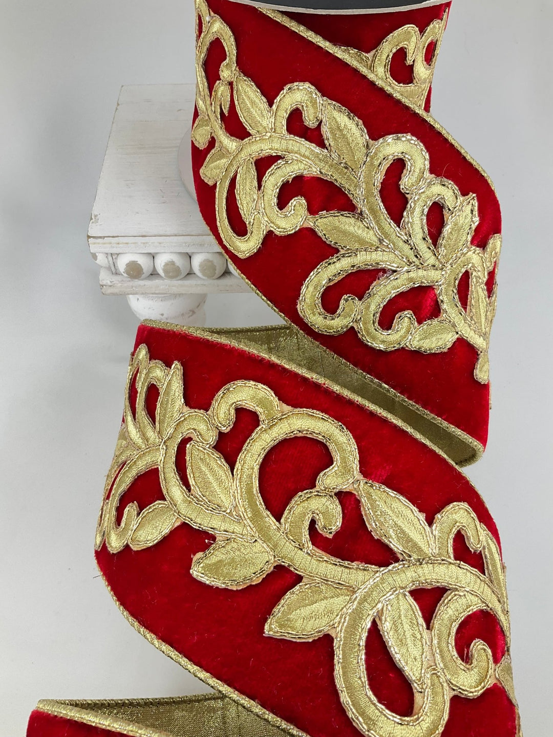 Red Royal Embroidery Farrisilk Wired Ribbon - 4" - Greenery MarketRG753 - 84