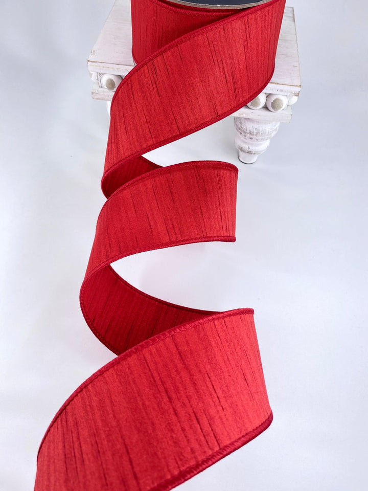 Red Shimmering Silk Farrisilk Wired Ribbon - 2.5" - Greenery MarketRK880 - 02