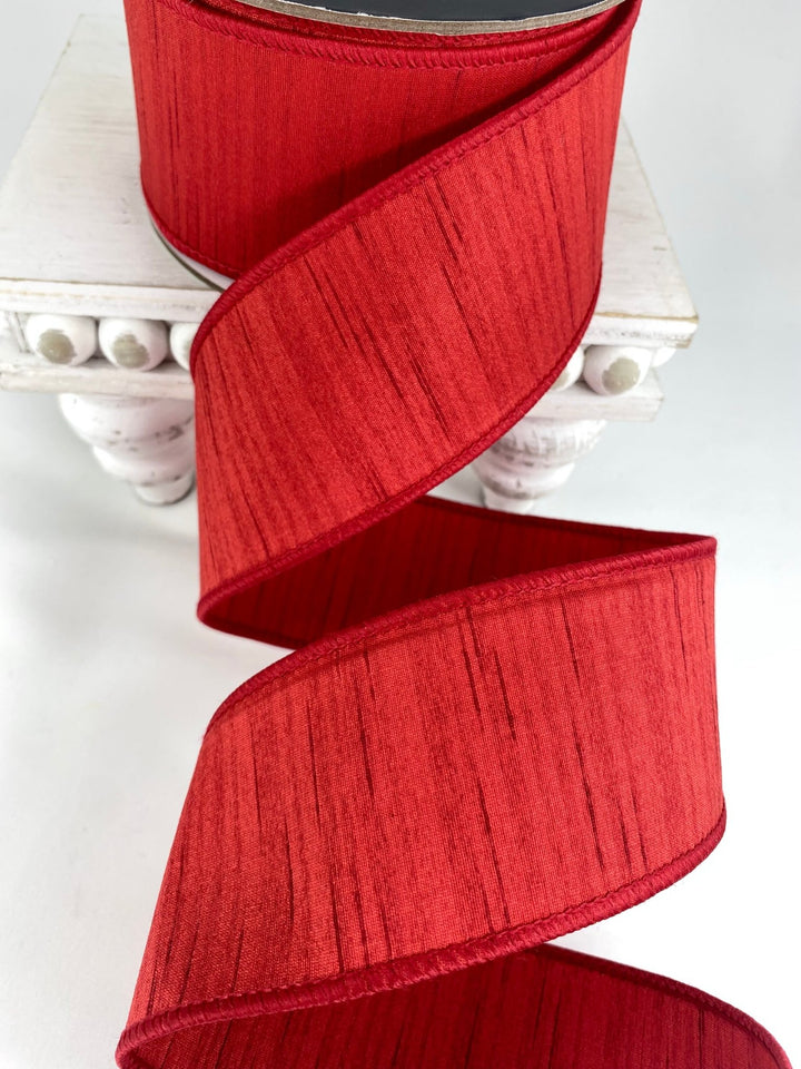 Red Shimmering Silk Farrisilk Wired Ribbon - 2.5" - Greenery MarketRK880 - 02