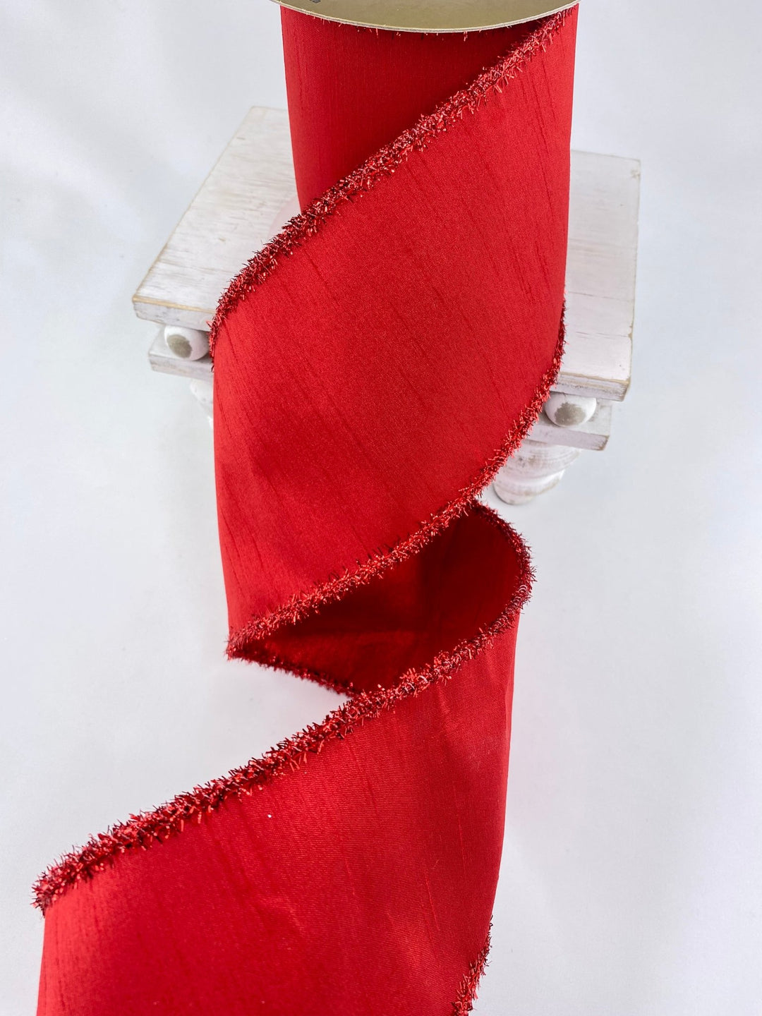 Red tinsel edge wired ribbon - 4” - Greenery MarketWired ribbon179735