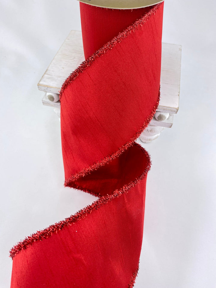 Red tinsel edge wired ribbon - 4” - Greenery MarketWired ribbon179735